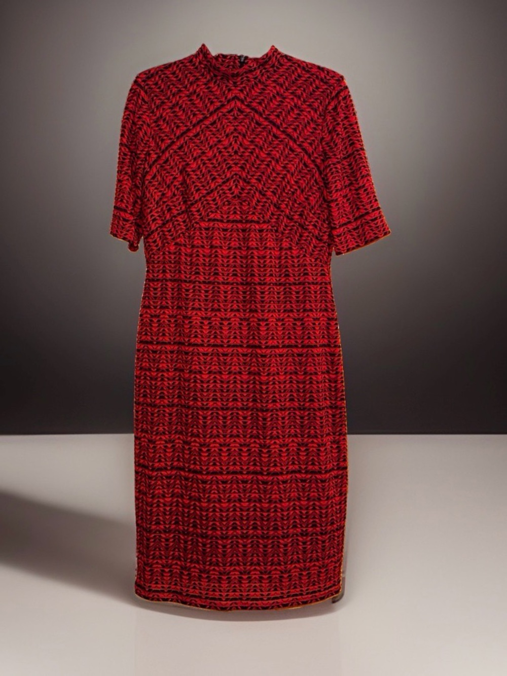 NWT London Times uyRed Geometric Patterned Textured Short-Sleeve Midi Dress-14P